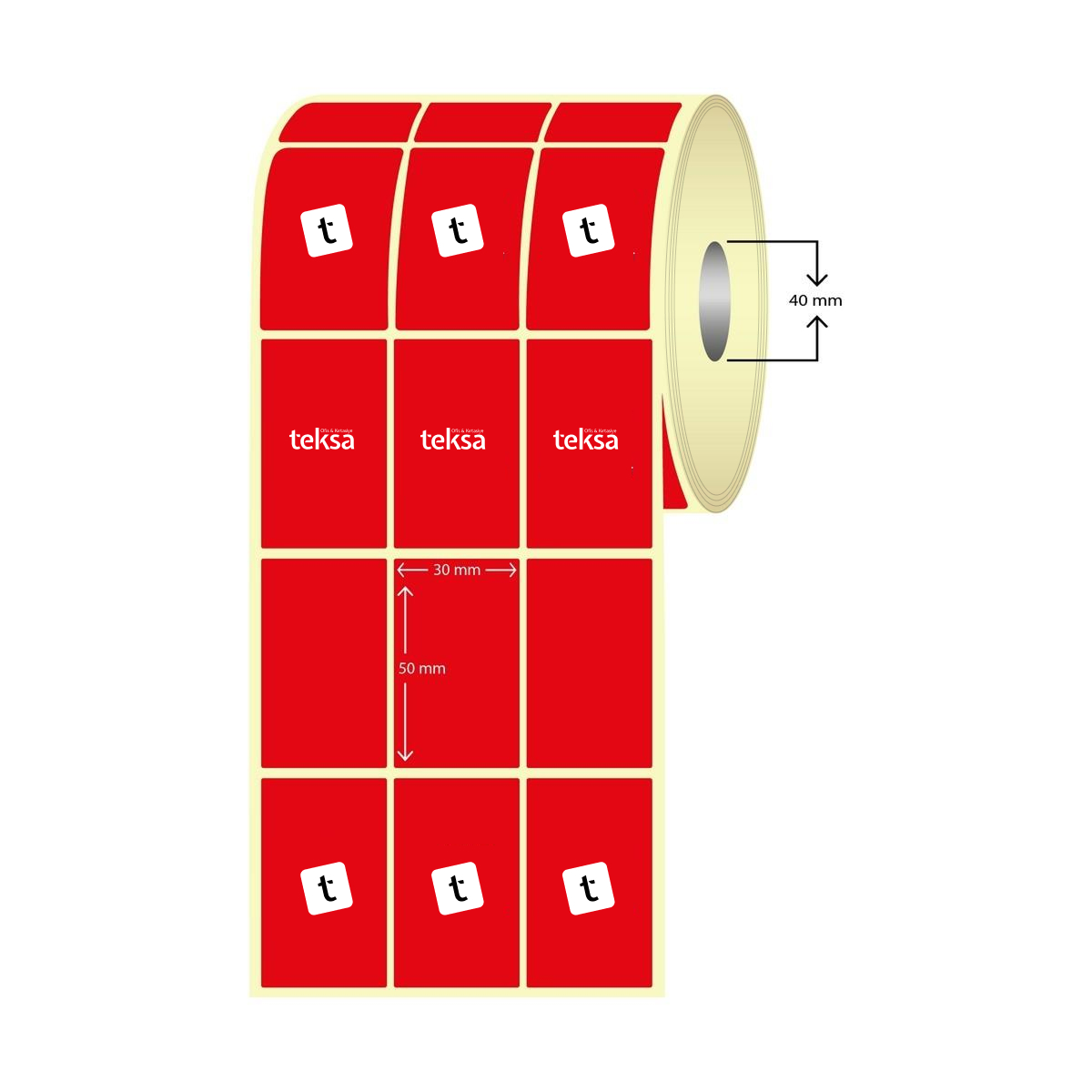 30X50 Kuşe Etiket Kırmızı 3'lü ( 3000'li )