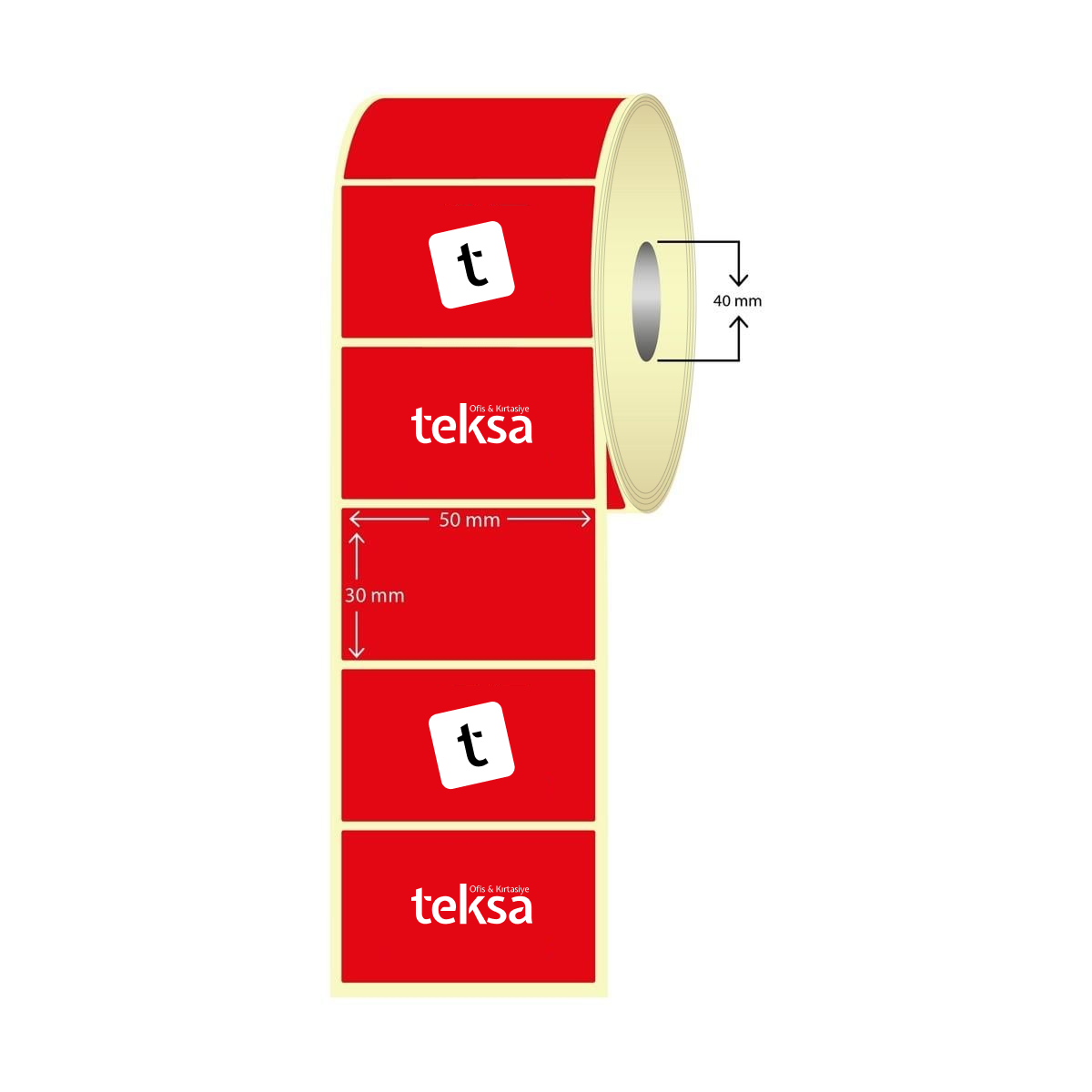 Renkli Termal Etiket 50x30 mm — Kırmızı (500 sarım)